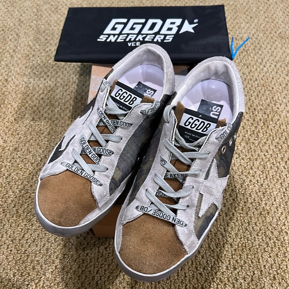 Golden Goose, Superstar, camouflage-coffee Suede sneaker,  size 7